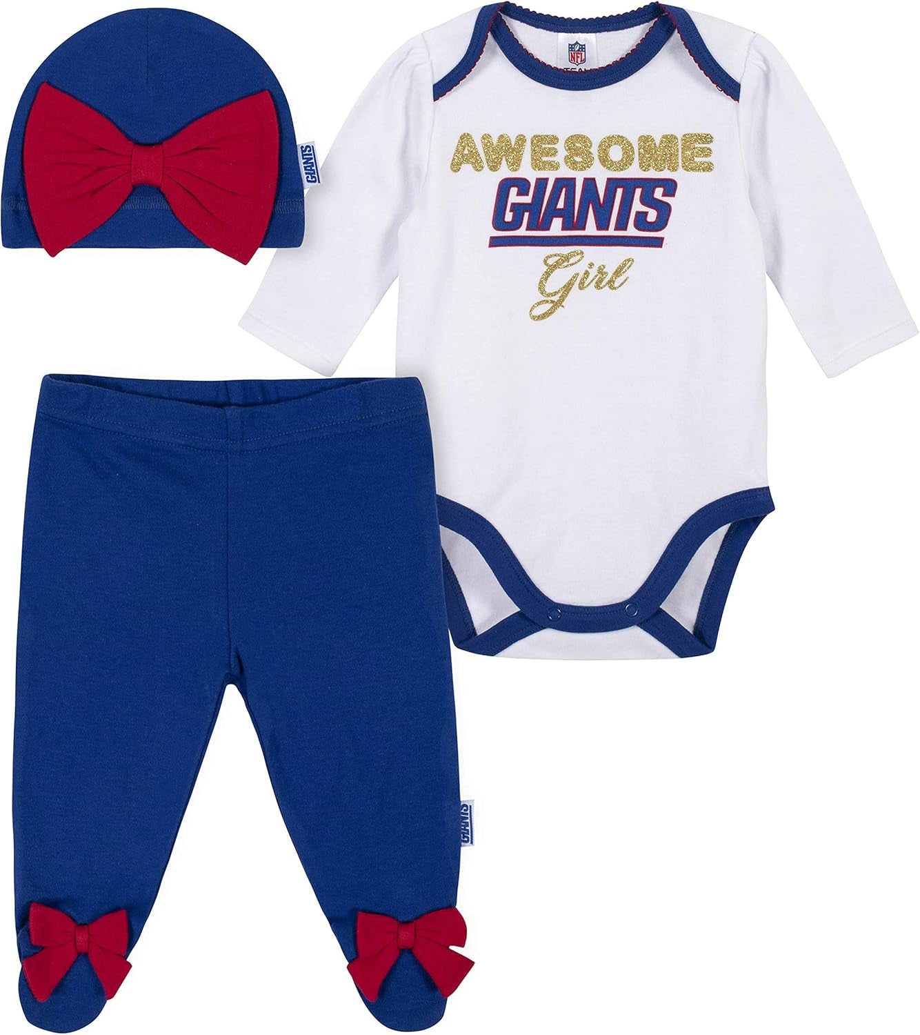 Giants NFL Baby Girls Footed Pants and Bodysuit Gift Set